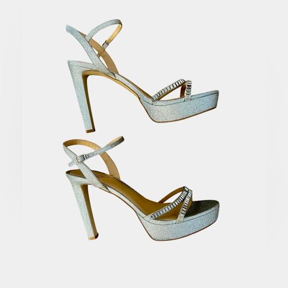 *Jewel Badgley Mischka Galllant Platform Evening Silver Glitter Sandals – Sz 11 - Picture 10 of 12